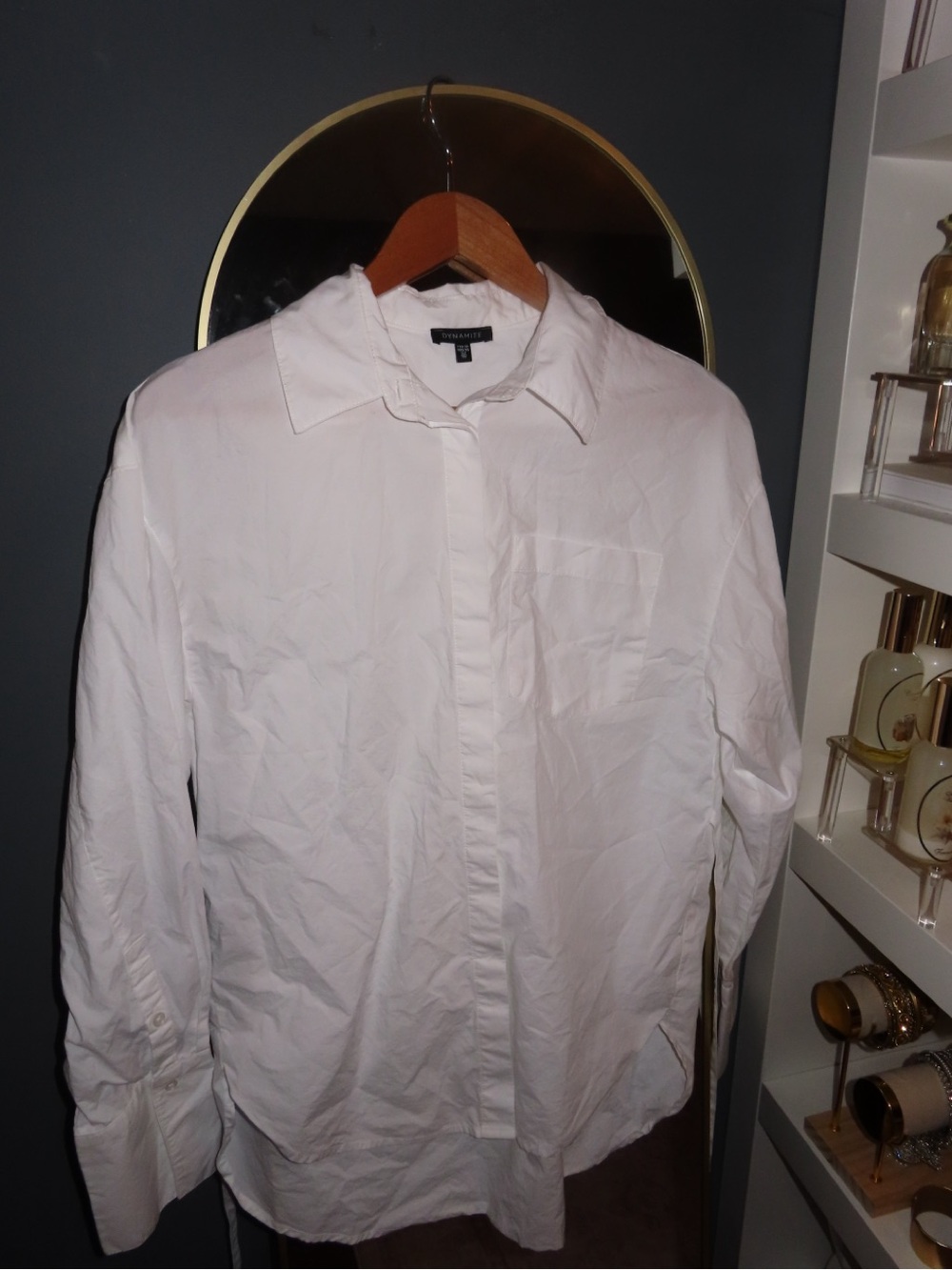 Dynamite White Button-Up Top with Adjustable Waist Tie | XXS/XS